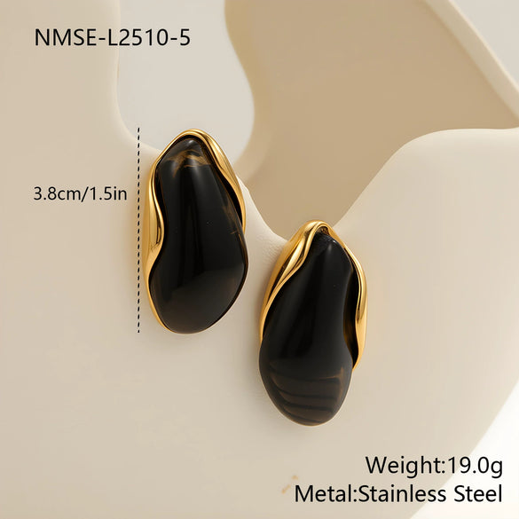 Wholesale Women's Geometric Stainless Steel And Resin Electroplated Earrings