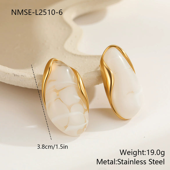 Wholesale Women's Geometric Stainless Steel And Resin Electroplated Earrings