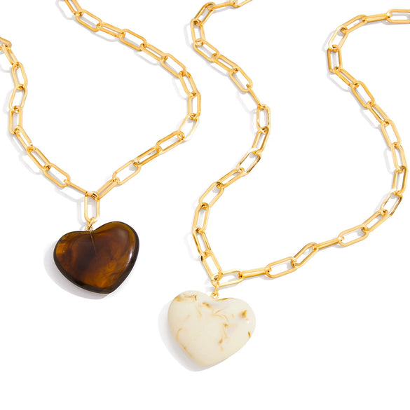 Wholesale Women's Geometric Stainless Steel And Resin Electroplated Pendant Necklace