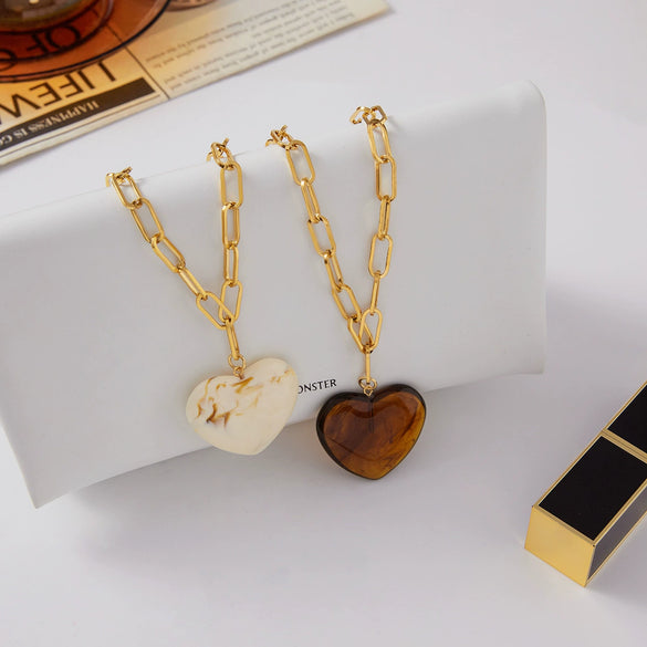 Wholesale Women's Geometric Stainless Steel And Resin Electroplated Pendant Necklace