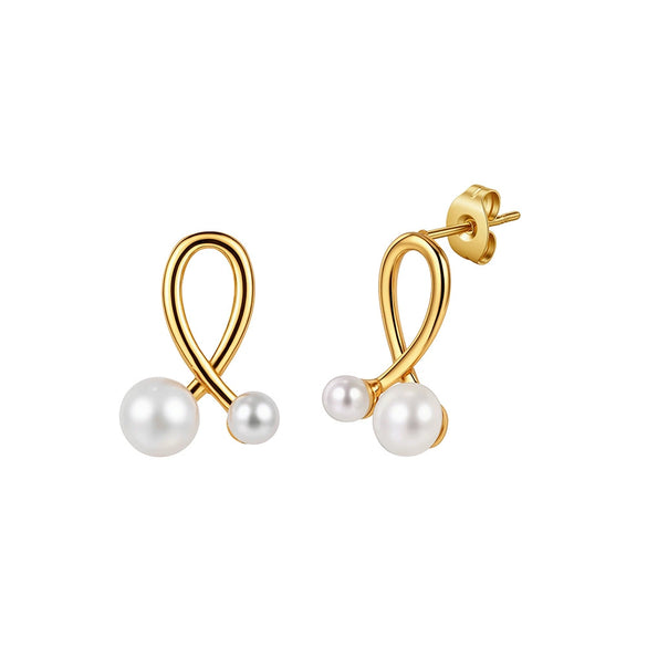 Wholesale Women's Geometric Stainless Steel And 925 Silver Electroplated Cross Pearl Earrings