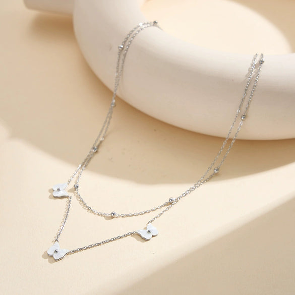 Wholesale Women's Geometric Stainless Steel And Titanium Steel Butterfly Doublelayer Calendering Chain Electroplated Necklace Jewelry