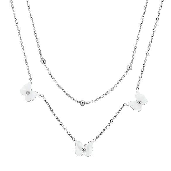Wholesale Women's Geometric Stainless Steel And Titanium Steel Butterfly Doublelayer Calendering Chain Electroplated Necklace Jewelry