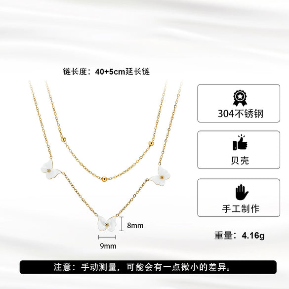 Wholesale Women's Geometric Stainless Steel And Titanium Steel Butterfly Doublelayer Calendering Chain Electroplated Necklace Jewelry