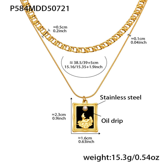 Wholesale Women's Geometric 316L Stainless Steel And 316L Stainless Steel Double Layer Clavicle Pendant Necklace With Electroplating Design Hip Hop Style