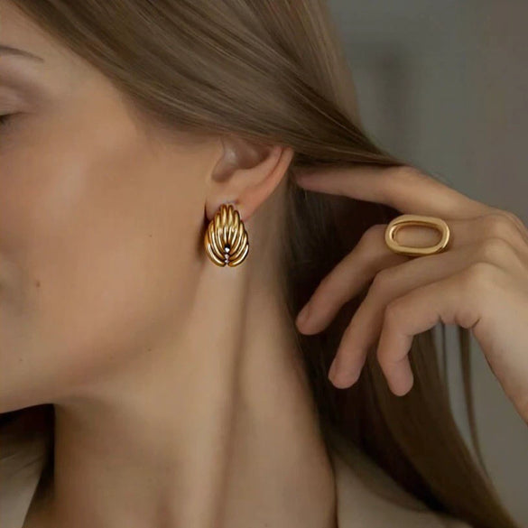 Wholesale Women's Geometric Stainless Steel And Titanium Steel Earrings With Pvd Furnace Vacuum Real Gold Plating
