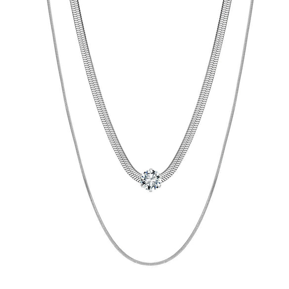 Wholesale Women's Geometric Stainless Steel And Titanium Steel Electroplated Calendering Doublelayered Snake Bone Chain Necklace Jewelry