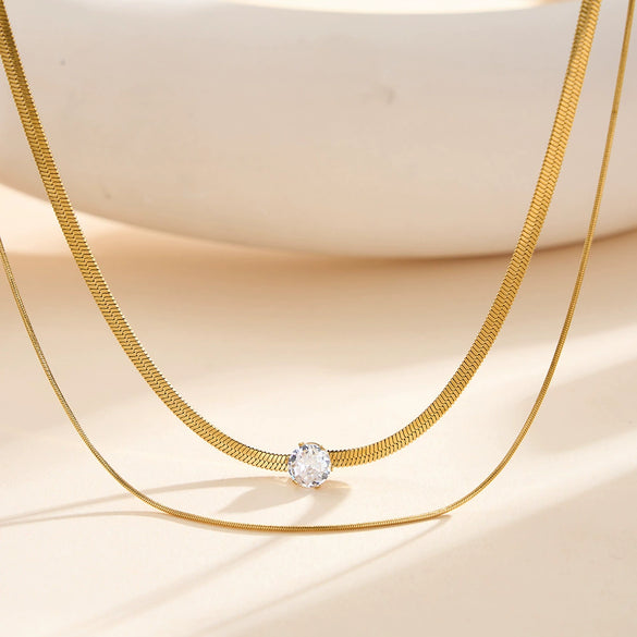 Wholesale Women's Geometric Stainless Steel And Titanium Steel Electroplated Calendering Doublelayered Snake Bone Chain Necklace Jewelry