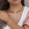 Wholesale Women's Geometric Stainless Steel And Titanium Steel Electroplated Cuban Chain Bracelet And Necklace Combination