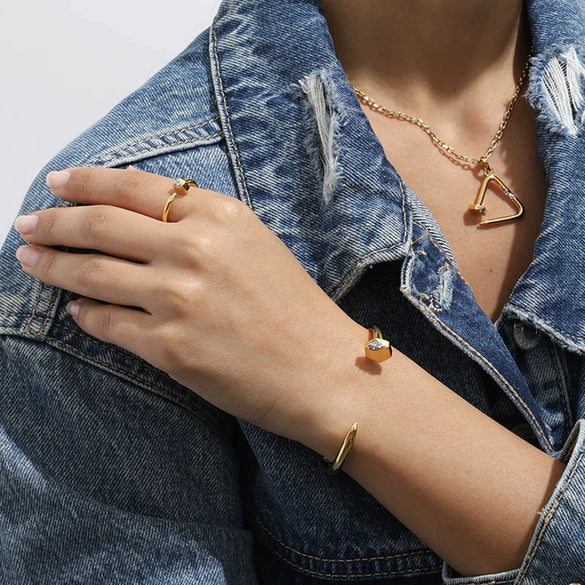 Wholesale Women's Geometric Stainless Steel And Titanium Steel Electroplated Jewelry Necklace Bracelet Ring