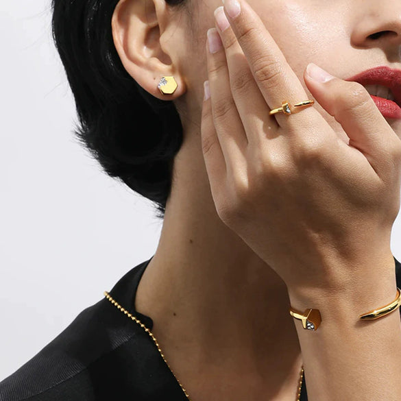 Wholesale Women's Geometric Stainless Steel And Titanium Steel Electroplated Jewelry Necklace Bracelet Ring