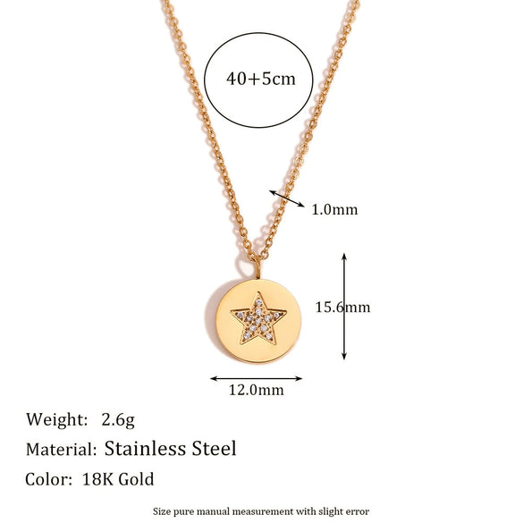 Wholesale Women's Geometric Stainless Steel And Titanium Steel Electroplated 18K Gold Round And Five Pointed Star Necklace Pendant