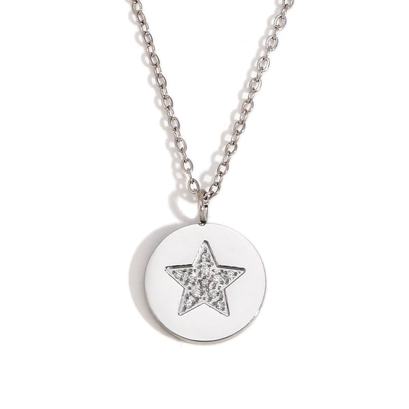 Wholesale Women's Geometric Stainless Steel And Titanium Steel Electroplated 18K Gold Round And Five Pointed Star Necklace Pendant