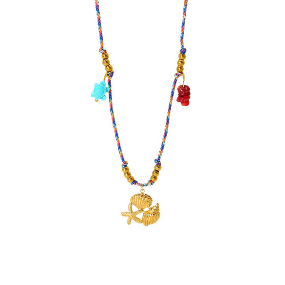 Wholesale Women's Geometric Stainless Steel And Titanium Steel Electroplated Pendant Woven Clavicle Chain Necklace