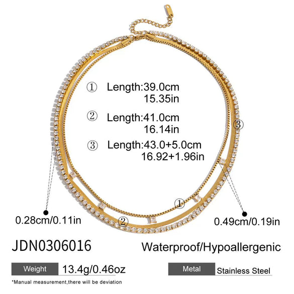 Wholesale Women's Geometric Stainless Steel And Titanium Steel Electroplated Threelayer Stacked Necklace