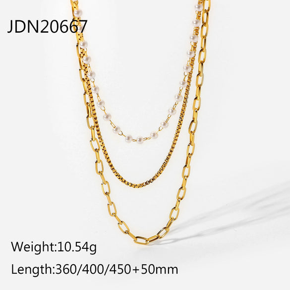 Wholesale Women's Geometric Stainless Steel And Titanium Steel Electroplated Threelayer Stacked Necklace