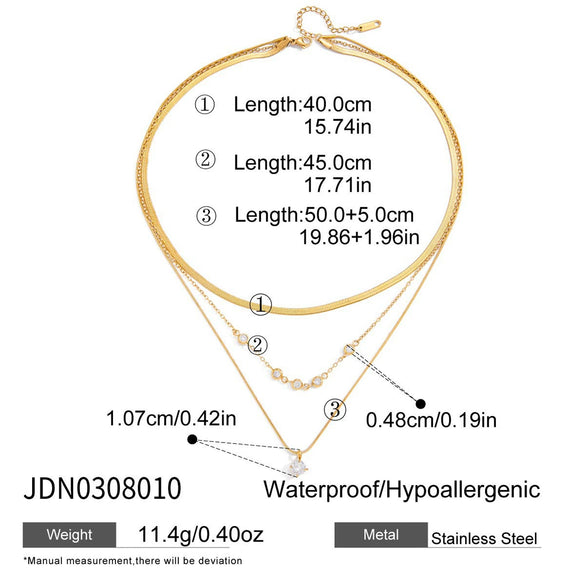 Wholesale Women's Geometric Stainless Steel And Titanium Steel Electroplated Threelayer Stacked Necklace