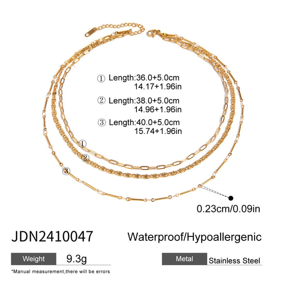 Wholesale Women's Geometric Stainless Steel And Titanium Steel Electroplated Threelayer Stacked Necklace