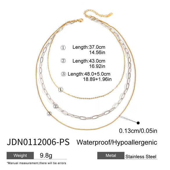 Wholesale Women's Geometric Stainless Steel And Titanium Steel Electroplated Threelayer Stacked Necklace