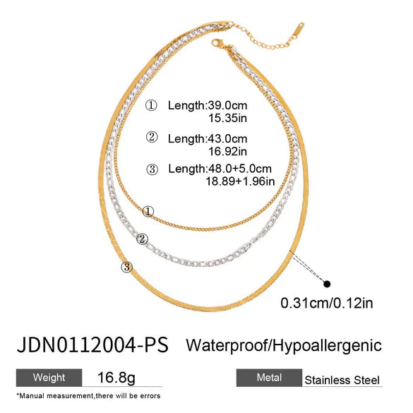 Wholesale Women's Geometric Stainless Steel And Titanium Steel Electroplated Threelayer Stacked Necklace