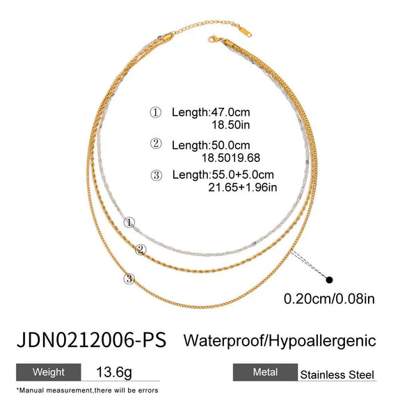 Wholesale Women's Geometric Stainless Steel And Titanium Steel Electroplated Threelayer Stacked Necklace