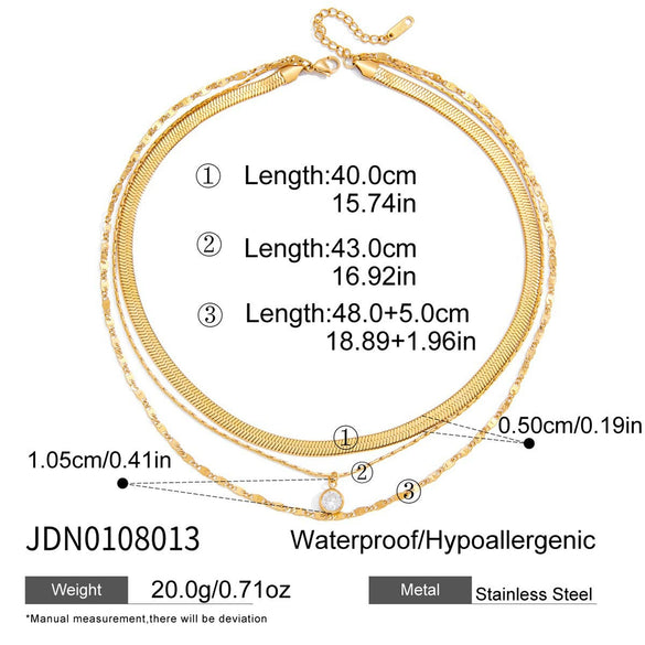 Wholesale Women's Geometric Stainless Steel And Titanium Steel Electroplated Threelayer Stacked Necklace