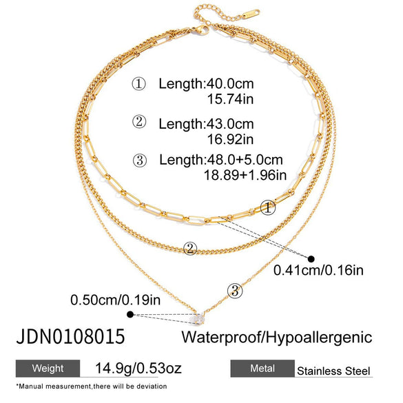 Wholesale Women's Geometric Stainless Steel And Titanium Steel Electroplated Threelayer Stacked Necklace
