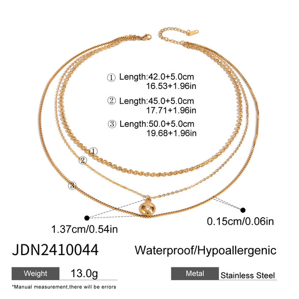 Wholesale Women's Geometric Stainless Steel And Titanium Steel Electroplated Threelayer Stacked Necklace