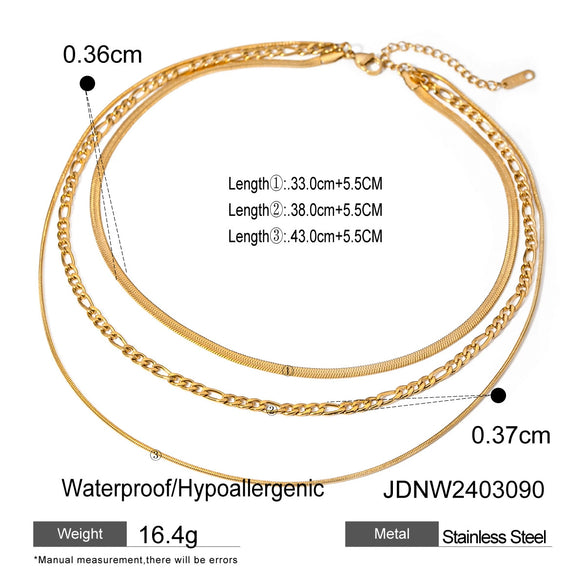 Wholesale Women's Geometric Stainless Steel And Titanium Steel Electroplated Threelayer Stacked Necklace