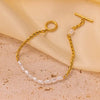 Wholesale Women's Geometric Stainless Steel And Titanium Steel Goldplated Freshwater Pearl Bracelet
