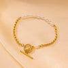 Wholesale Women's Geometric Stainless Steel And Titanium Steel Goldplated Freshwater Pearl Bracelet