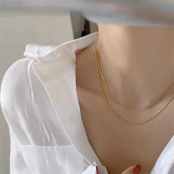 Wholesale Women's Geometric Stainless Steel And Titanium Steel 18K Gold Plated Multilayer Necklace
