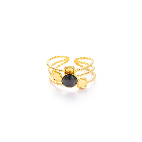 Wholesale Women's Geometric Stainless Steel And Titanium Steel Ring Inlaid With Natural Stone And Electroplated