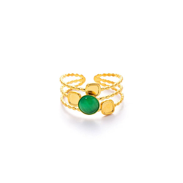 Wholesale Women's Geometric Stainless Steel And Titanium Steel Ring Inlaid With Natural Stone And Electroplated