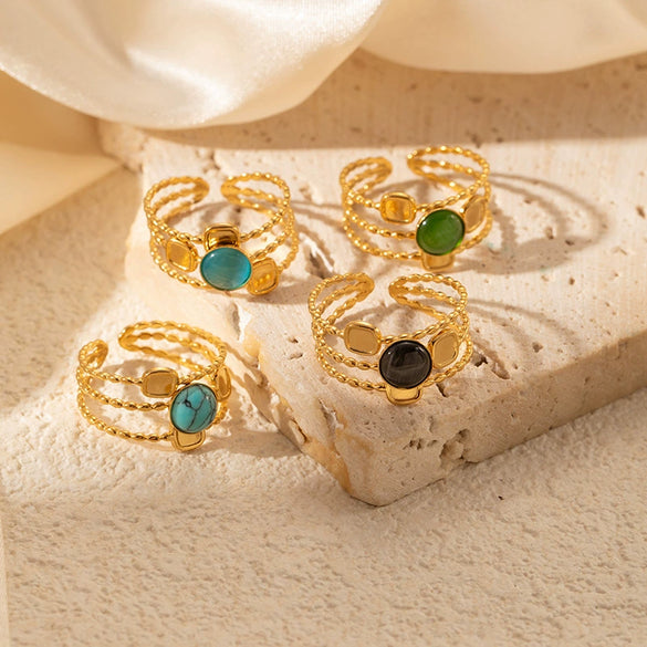 Wholesale Women's Geometric Stainless Steel And Titanium Steel Ring Inlaid With Natural Stone And Electroplated