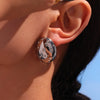 Wholesale Women's Geometric Stainless Steel And Zircon Electroplated Ferris Wheel Oval Diamond Earrings