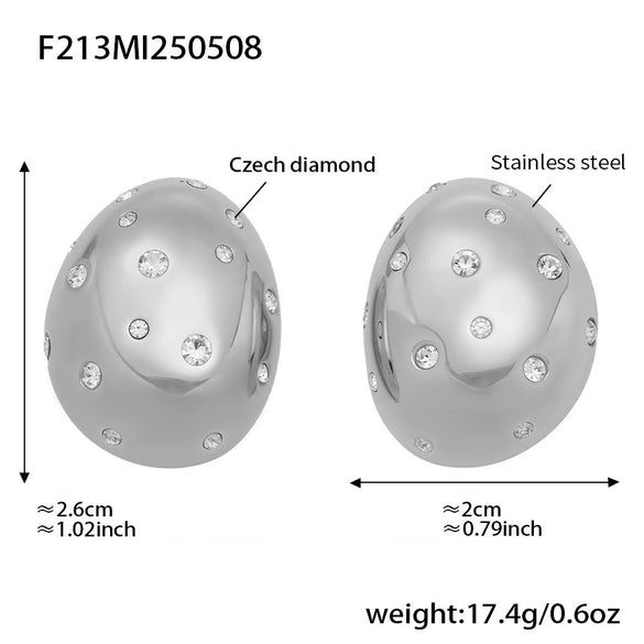 Wholesale Women's Geometric Stainless Steel And Zircon Electroplated Ferris Wheel Oval Diamond Earrings