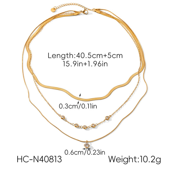 Wholesale Women's Geometric Stainless Steel And Zircon Electroplated Multilayered Necklaces