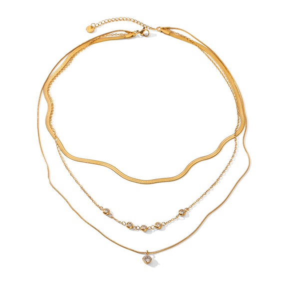 Wholesale Women's Geometric Stainless Steel And Zircon Electroplated Multilayered Necklaces