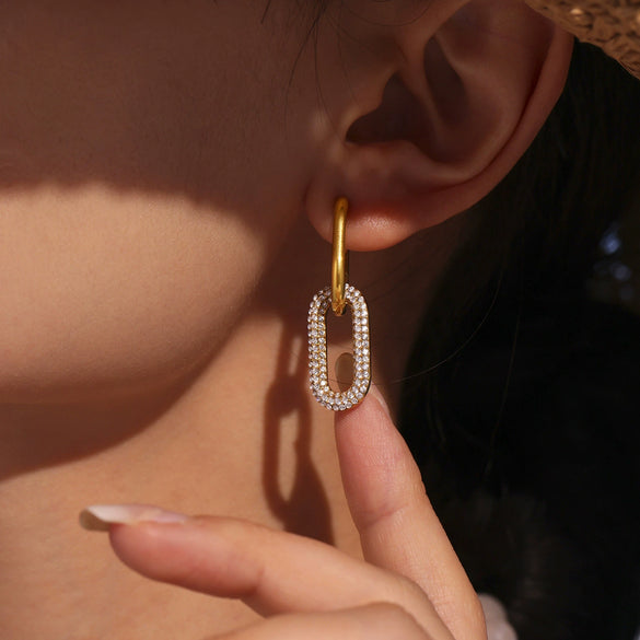 Wholesale Women's Geometric Stainless Steel And Zircon Ferris Wheel Oval Detachable Real Goldplated Earrings With Microencrusted Zircon