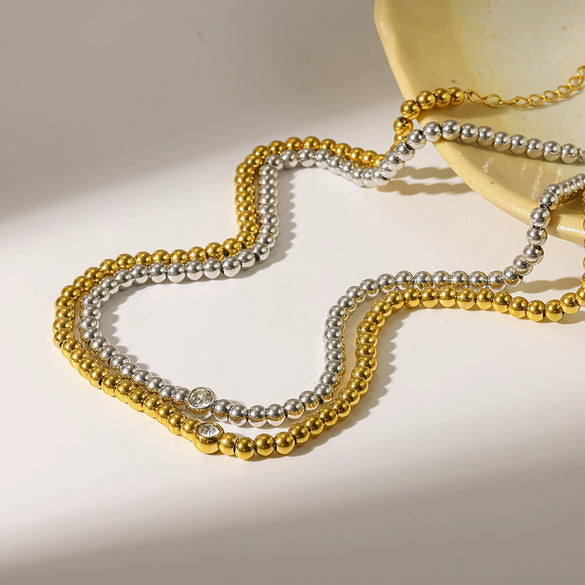 Wholesale Women's Geometric Stainless Steel Ball Chain Necklace With Pvd Furnace Vacuum Real Gold Plating