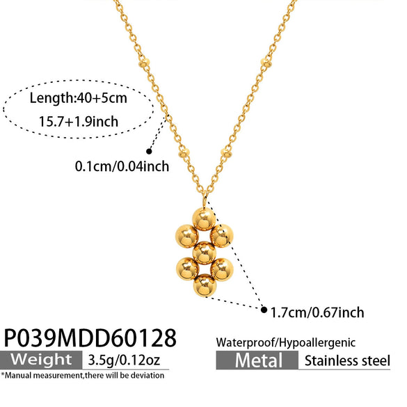 Wholesale Women's Geometric Stainless Steel Bead Splicing Earrings And Necklace Jewelry Set With 18K Gold Plating