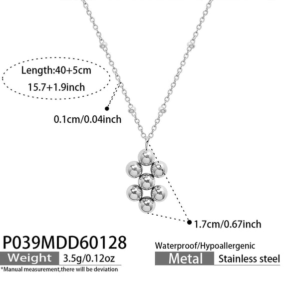 Wholesale Women's Geometric Stainless Steel Bead Splicing Earrings And Necklace Jewelry Set With 18K Gold Plating