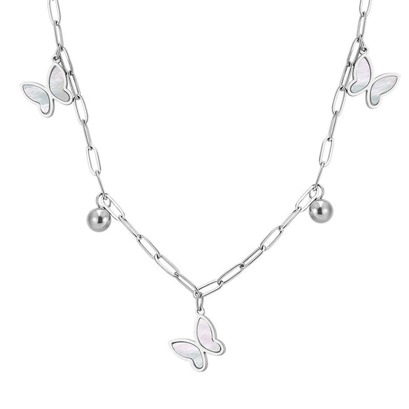Wholesale Women's Geometric Stainless Steel Butterfly Necklace With Electroplating And Calendering Chain