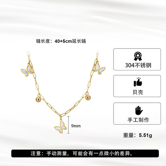 Wholesale Women's Geometric Stainless Steel Butterfly Necklace With Electroplating And Calendering Chain