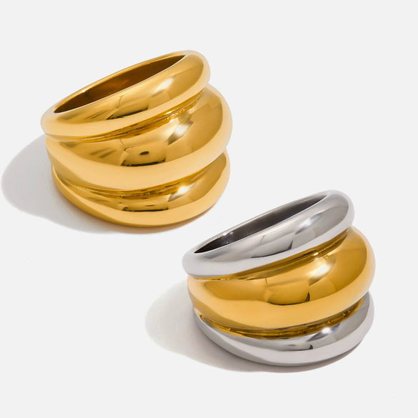 Wholesale Women's Geometric Stainless Steel Chubby Rib Ring With Gold And Silver Color Matching Electroplated In Light Luxury Fashion