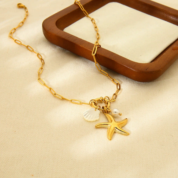 Wholesale Women's Geometric Stainless Steel Cross Chain Necklace 18K Gold Plated