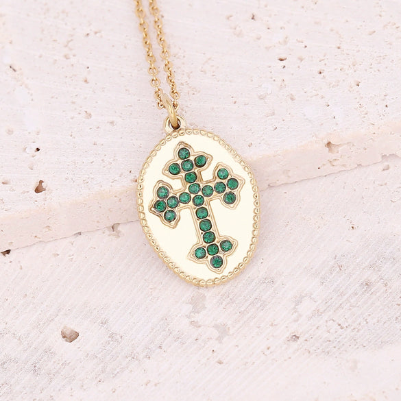 Wholesale Women's Geometric Stainless Steel Cross Necklace With Eye Pattern And Zircon Design