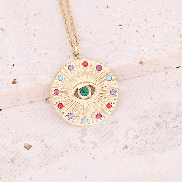 Wholesale Women's Geometric Stainless Steel Cross Necklace With Eye Pattern And Zircon Design