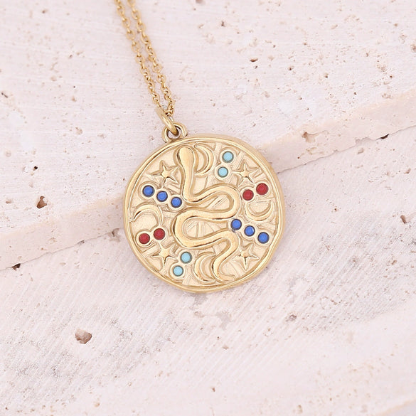 Wholesale Women's Geometric Stainless Steel Cross Necklace With Eye Pattern And Zircon Design